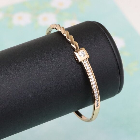 Twist Design Rose Gold Bangle with Crystal Square Accent, XPBL0523 - Picture 6 of 12